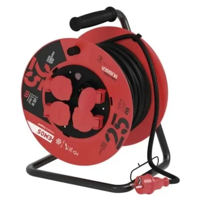 Kültéri kábeldob 25 m / 4 aljzat / fekete / gumi / 230 V / 2,5 mm2 - P19625