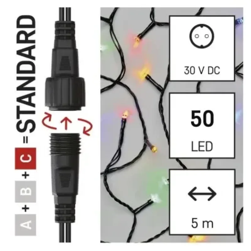 Standard LED sorolható karácsonyi füzér, 5 m, kültéri és beltéri, többszínű - D1AM02