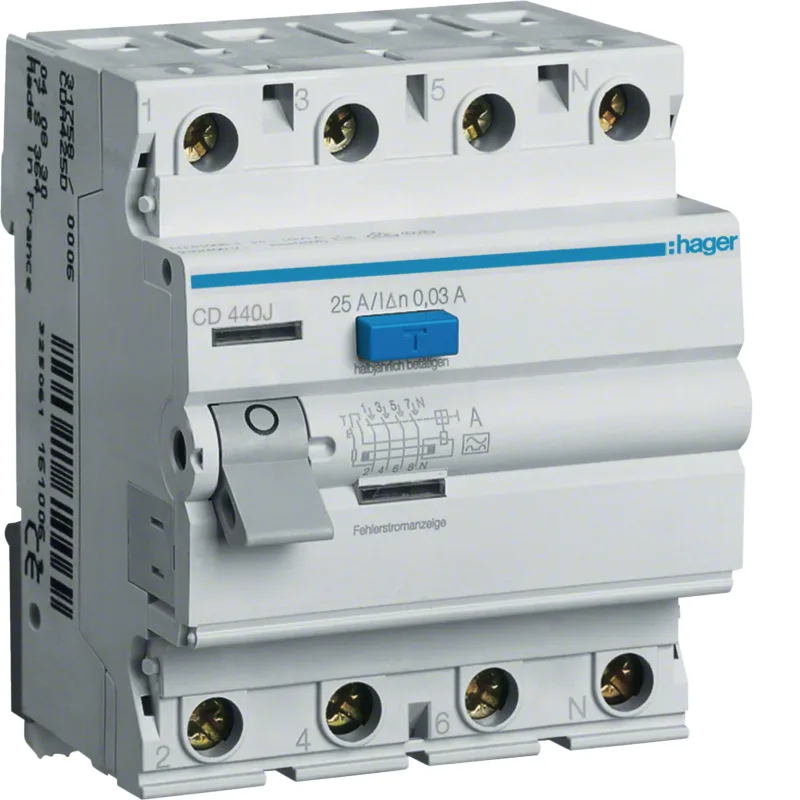 Fi-relé 4P 40A 30mA A osztály IP20 Szinuszos hibaáramra és pulzáló egyenáramra - CD440J