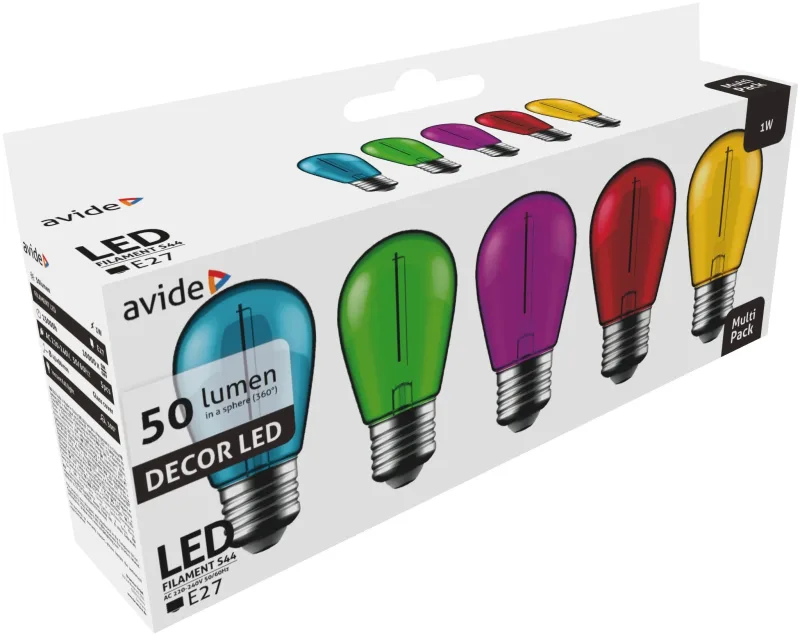 Dekor LED Filament fényforrás 1W E27 (Zöld/Kék/Sárga/Piros/Lila) - ABDLS44F-1W-B5