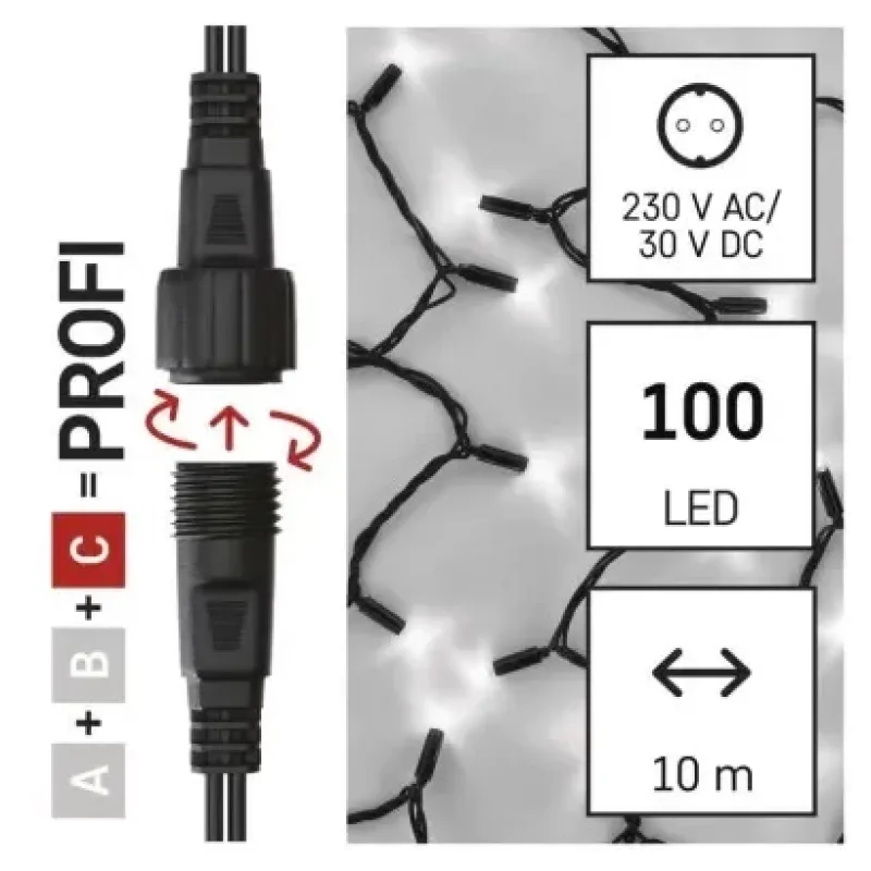Profi LED sorolható füzér, fekete, 10 m, kültéri és beltéri, hideg fehér - D2AC04