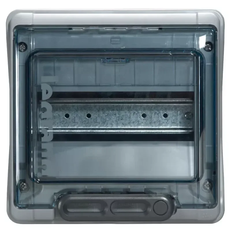 Plexo3 védett elosztó 8 modul, 1 sor, átlátszó ajtóval, IP65, PE és N sínnel, falon kívüli, 200x200x116mm - 601978