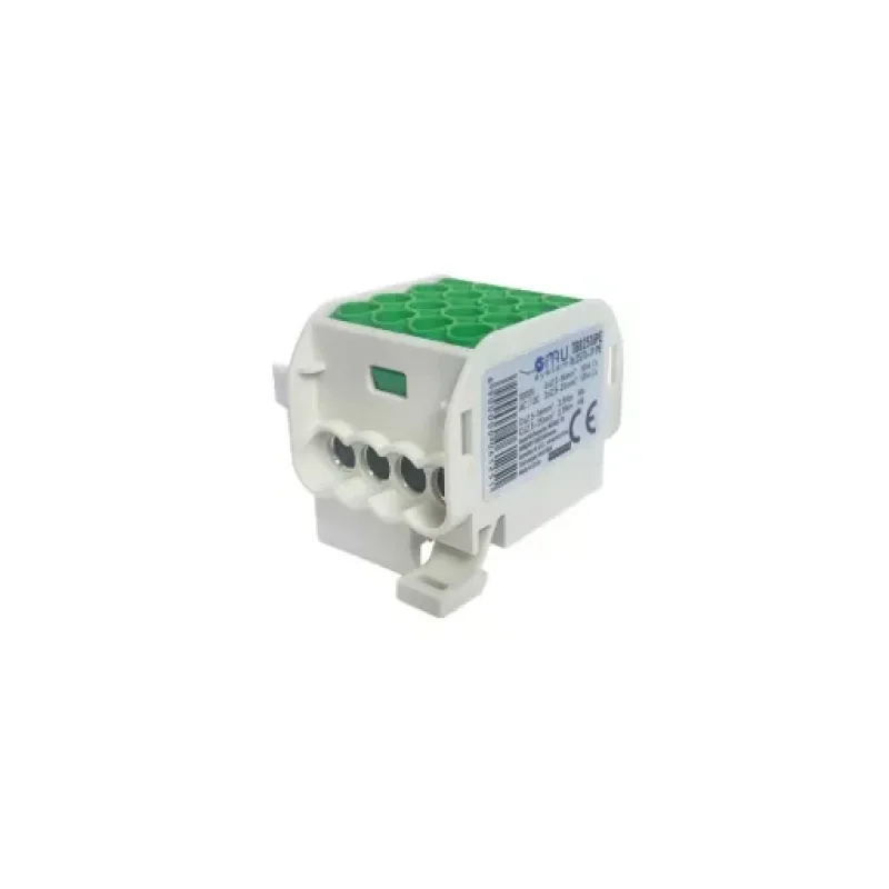 Omu system TB82516PE 25/16mm2 1 pólus zöld ónozott fővezetéki leágazókapocs főv:2x2.5-25mm2 leág:6x2.5-16mm2