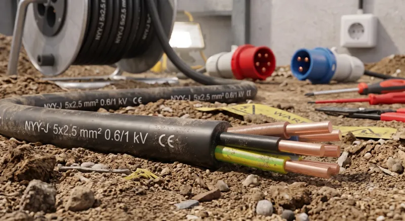 Erőátviteli / földkábel (NYY-J / E-YY-J) 5x2.5 mm2, 1 fm kiszerelés, fekete, tömör, réz, PVC szigetelésű, 0,6/1Kv-os kábel