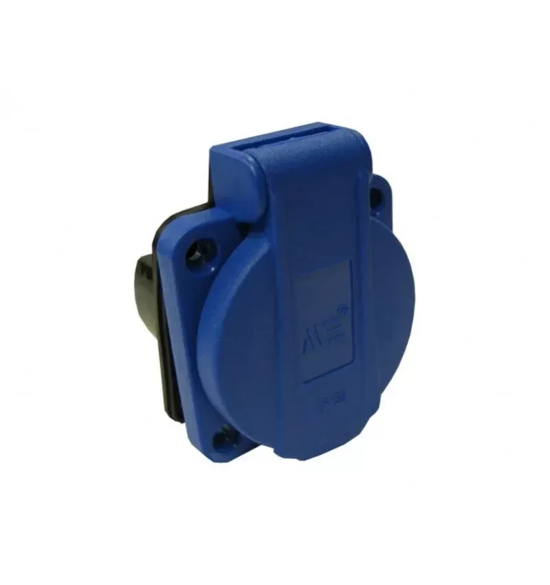 IBA-BLUE 16A 2+F Beépíthető dugalj IP54, oldalsó bekötés, biztonsági zsaluval, kék - 404067SB06