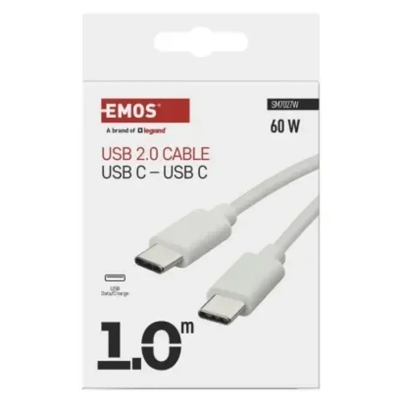 Töltő- és adatkábel USB-C 2.0 / USB-C 2.0, 1 m, fehér