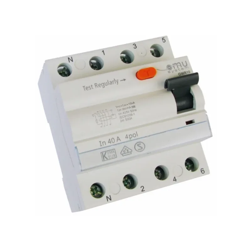 Omu system OMR10 "A" típus 4 pólusú 40A 30mA FI relé A típus 10kA OMR104A40003
