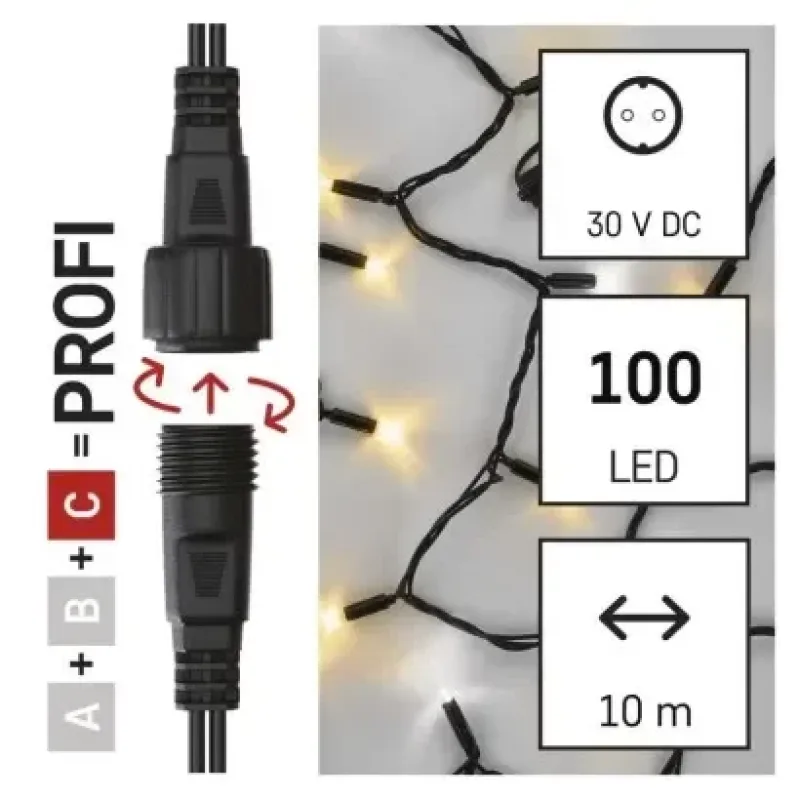 Profi LED sorolható füzér, villogó, 10 m, kültéri, meleg/hideg fehér - D2AN01