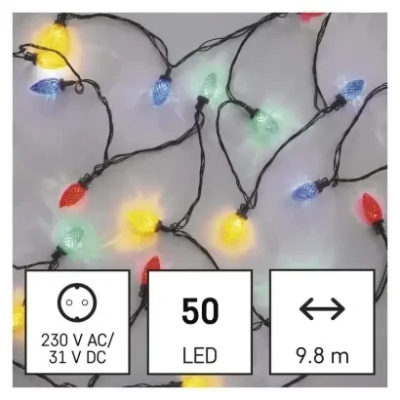 LED karácsonyi fényfüzér, színes égők, 9,8 m, multicolor, többfunkciós - D5ZM01