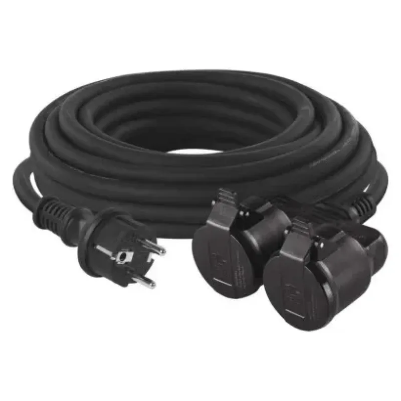 Hosszabbító 10 m / 2 aljzat / fekete / gumi / 250 V / 1,5 mm2 - P0701