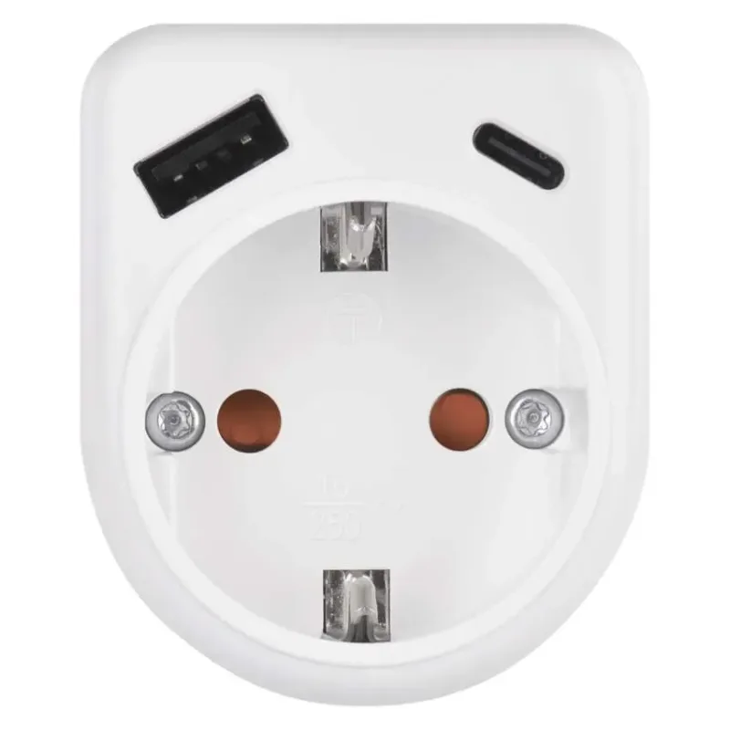 Aljzat elágazó 1×, 1×USB-A+1×USB-C, fehér