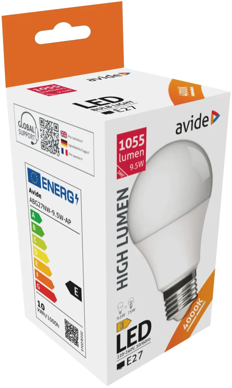 LED Globe A60 9.5W E27 NW 4000K - ABG27NW-9.5W-AP