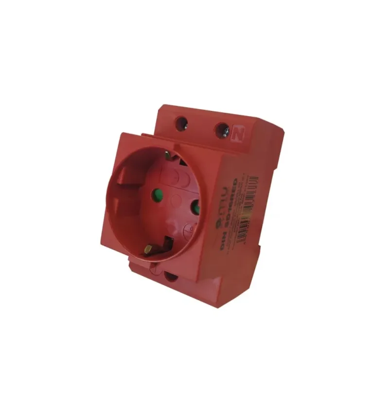 DIN sínes dugalj 16A 2+F schucko, biztonsági zsaluval PIROS