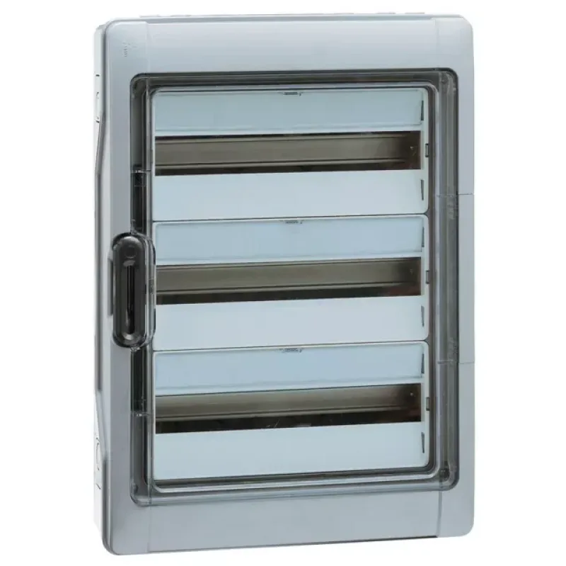 Plexo3 védett elosztó 36 modul, 3 sor, átlátszó ajtóval, IP65, PE és N sínnel, falon kívüli, 622x340x161mm - 601983
