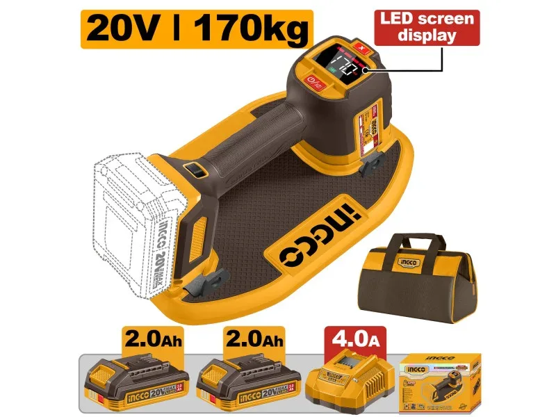 INGCO Akkus vákuumos lapemelő 170 kg LED kijelző 20 V (2 x 2,0 Ah akku + töltő)