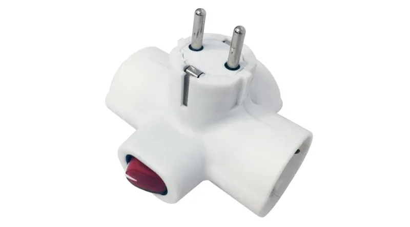 Földelt, kapcsolóval, gyermekvédelmi retesszel ellátott T elosztó, 230V, 16A - 0794H