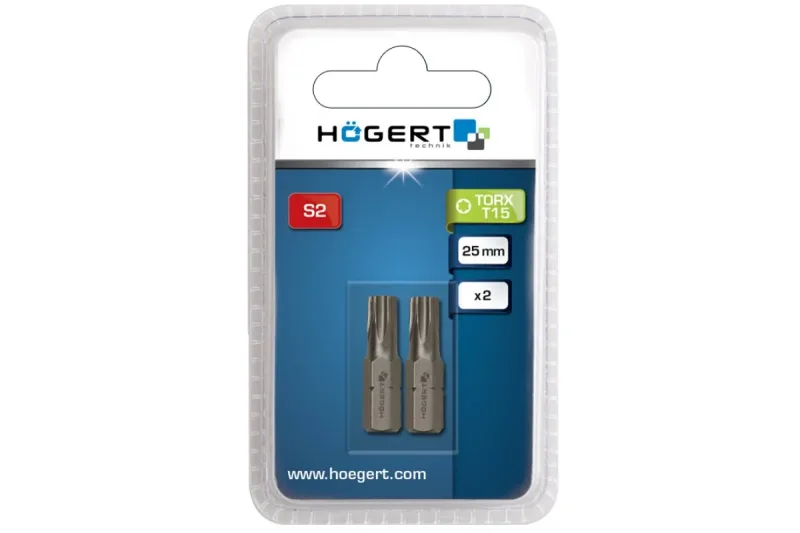 Csavarhúzó bit, TORX 15, 25 mm, S2 acél, 2 darabos bliszteres csomagolásban - HT1S362