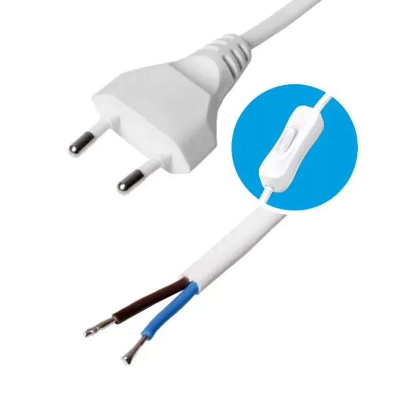 Hálózati csatlakozókábel kapcsolóval, 2 m, H03VVH2-F 2x0,75 mm2 kábellel, egypólusú kapcsolóval, max.460W, fehér - N 2K-2/WH