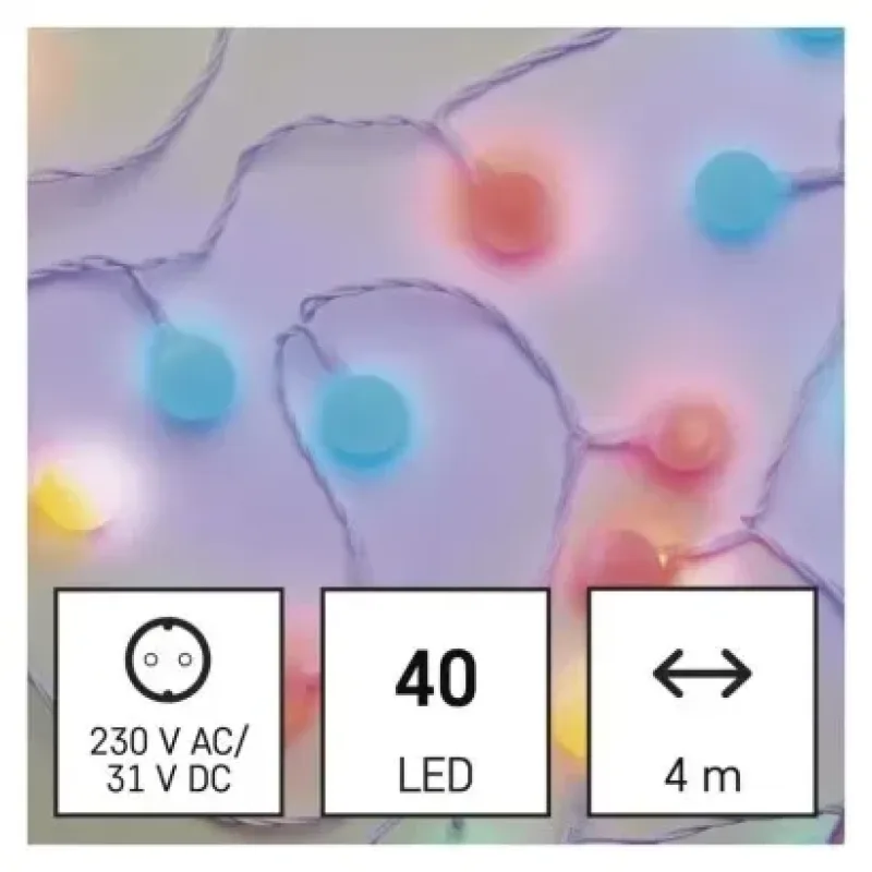 LED fényfüzér, cseresznye – golyók 2,5 cm, 4 m, kültéri és beltéri, többszínű, időzítő - D5AM01