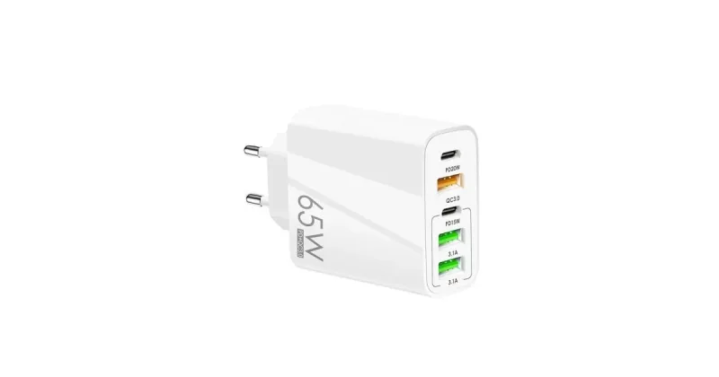 Univerzális 65W-os Telefon és Tablet Gyorstöltő 5 portos 65W Fehér