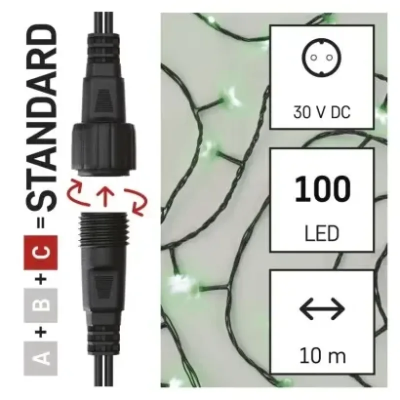 Standard LED sorolható karácsonyi füzér, 10 m, kültéri és beltéri, zöld -  D1AG01