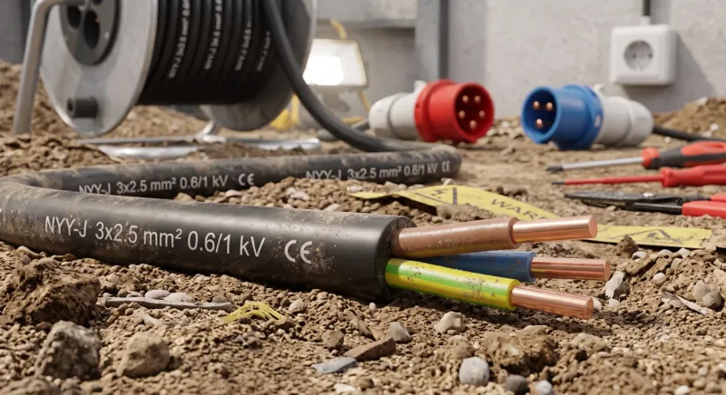 Erőátviteli / földkábel (NYY-J / E-YY-J) 3x2,5 mm2, 1 fm kiszerelés, fekete, tömör, réz, PVC szigetelésű, 0,6/1Kv-os kábel
