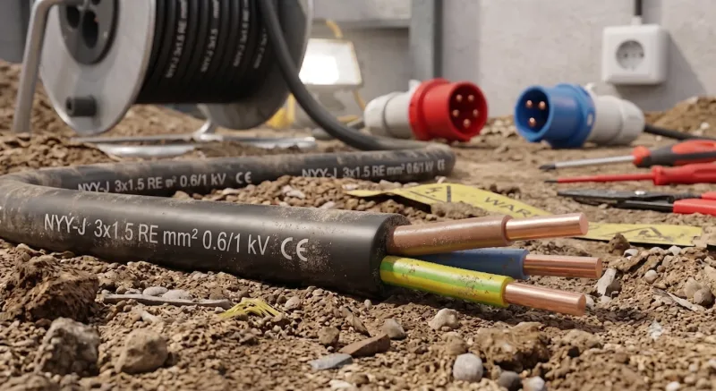 Erőátviteli / földkábel (NYY-J / E-YY-J) 3x1,5 mm2, 1 fm kiszerelés, fekete, tömör, réz, PVC szigetelésű, 0,6/1Kv-os kábel