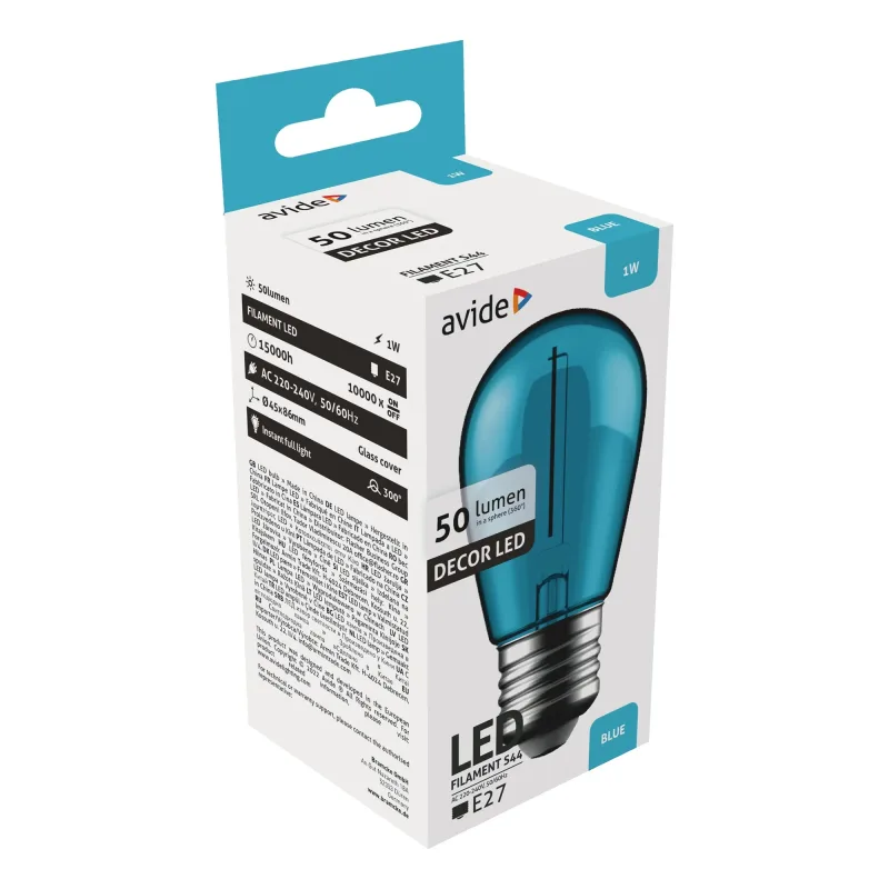 Dekor LED Filament fényforrás 1W E27 Kék - ABDLS44F-1W-B