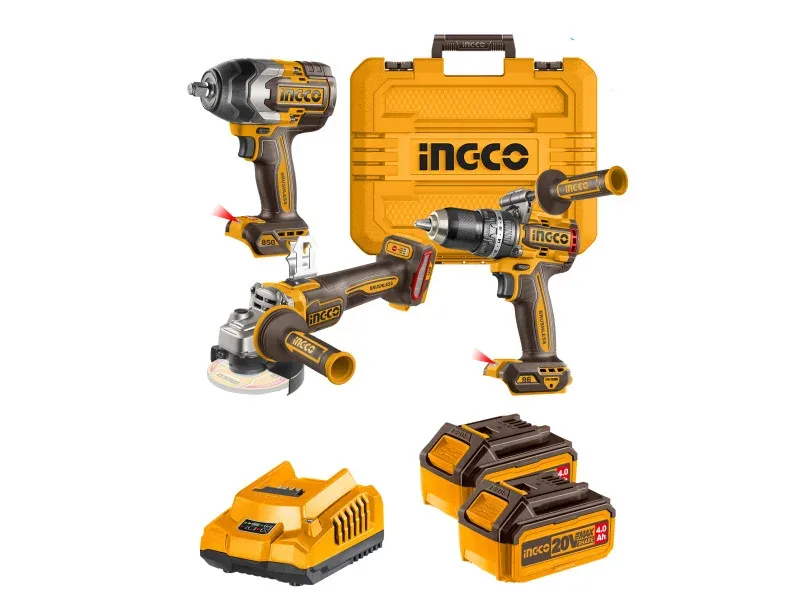 INGCO Akkus erőcsomag 20 V Ütvefúró-csavarozó 96 Nm+Sarokcsiszoló 115 mm+Ütvecsavarozó 850 Nm - COSLI251292E
