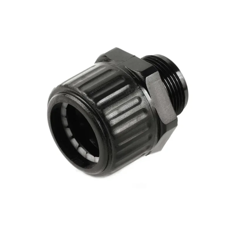 Csőcsatlakozó 16-os gégecsőhöz, M16 menettel, fekete UV-álló IP65 halogénmentes, ellenanyával együtt - 043068