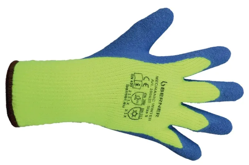 Téli munkavédelmi gépészkesztyű EN 420, EN 388, neonzöld-kék (10-es méret) 100426
