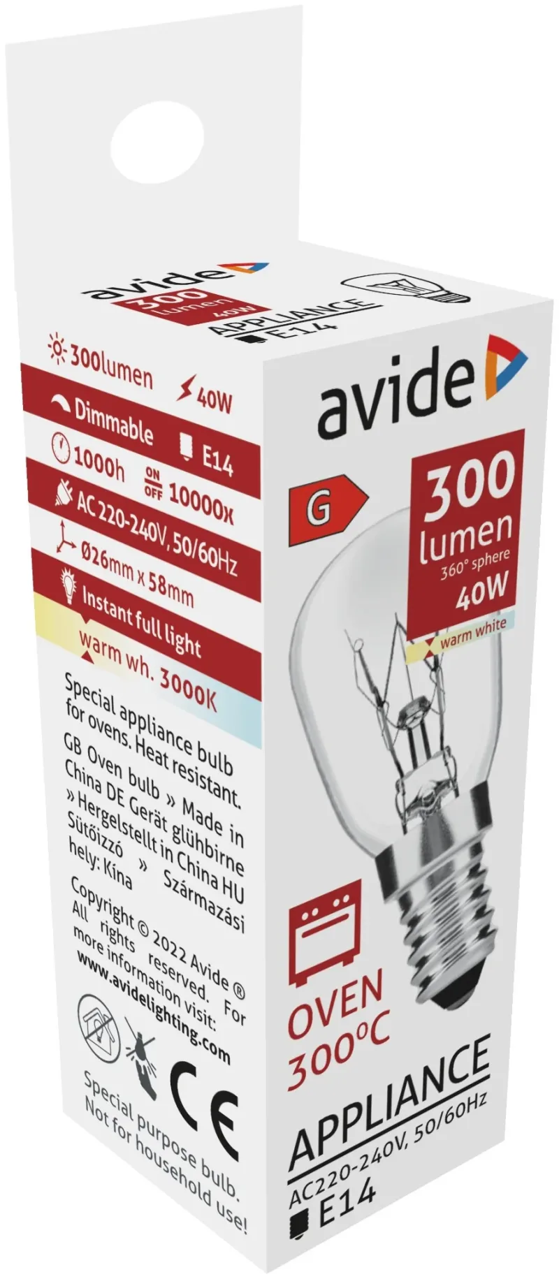 Sütőizzó 300°C izzó 40W E14 WW 3000K